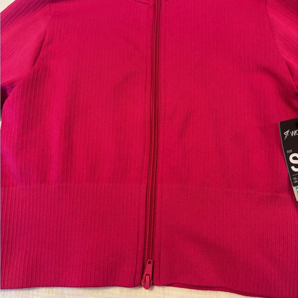 Hot Pink Ribbed Cropped Workout Jacket - Picture 9 of 14